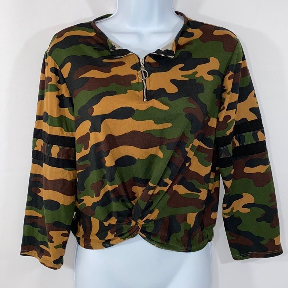 Marci Camouflage Long Sleeved 1/4 Zip Top